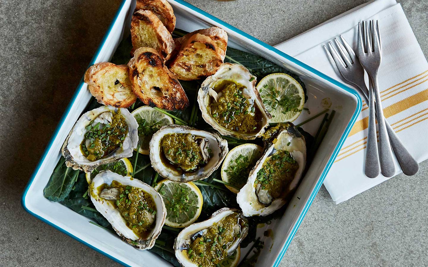Oysters served with toast at Stiltsville